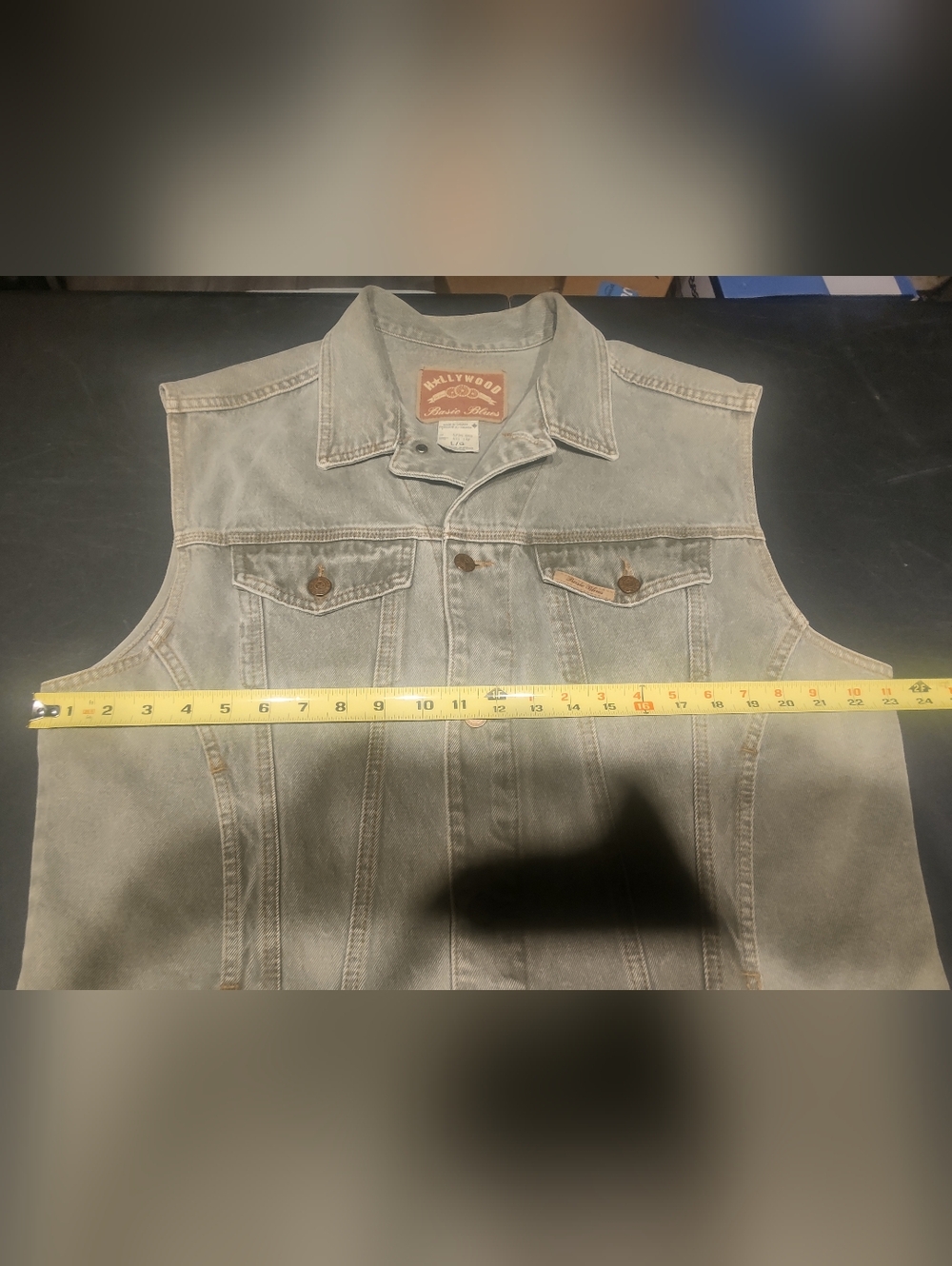 1990s Vintage Hollywood Denim Vest - Sage Green - Men's Large - Picture 5 of 5